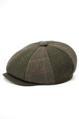 HT6325 - Férfi kockás halszálkás tweed keverék 8 paneles újságos sapka