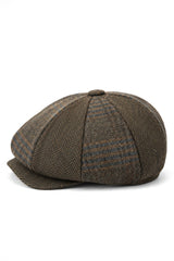 HT6325 - Férfi kockás halszálkás tweed keverék 8 paneles újságos sapka