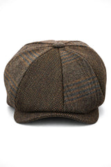 HT6325 - Férfi kockás halszálkás tweed keverék 8 paneles újságos sapka