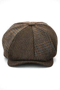 HT6325 - Férfi kockás halszálkás tweed keverék 8 paneles újságos sapka