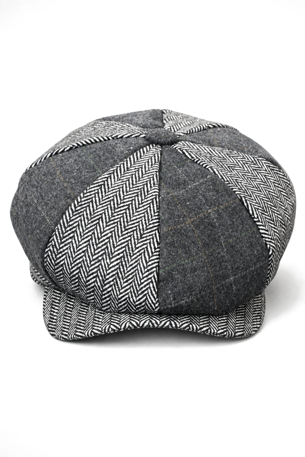 HT6325 - Férfi kockás halszálkás tweed keverék 8 paneles újságos sapka