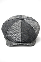 HT6325 - Férfi kockás halszálkás tweed keverék 8 paneles újságos sapka