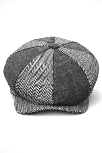 HT6325 - Férfi kockás halszálkás tweed keverék 8 paneles újságos sapka