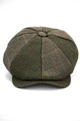 HT6325 - Férfi kockás halszálkás tweed keverék 8 paneles újságos sapka
