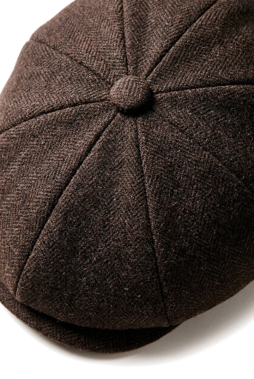 HT6363 - Férfi Vintage Tweed Newsboy Peaky Blinders Sapka - Barna/Borszínű