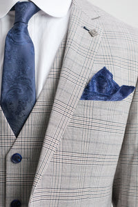 Hugo Férfi Világosszürke férfi öltöny sötétkék kockás és bársony szegélyekkel