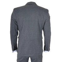 IM41 - Szürke, háromrészes, halszálkás tweed öltöny férfiaknak