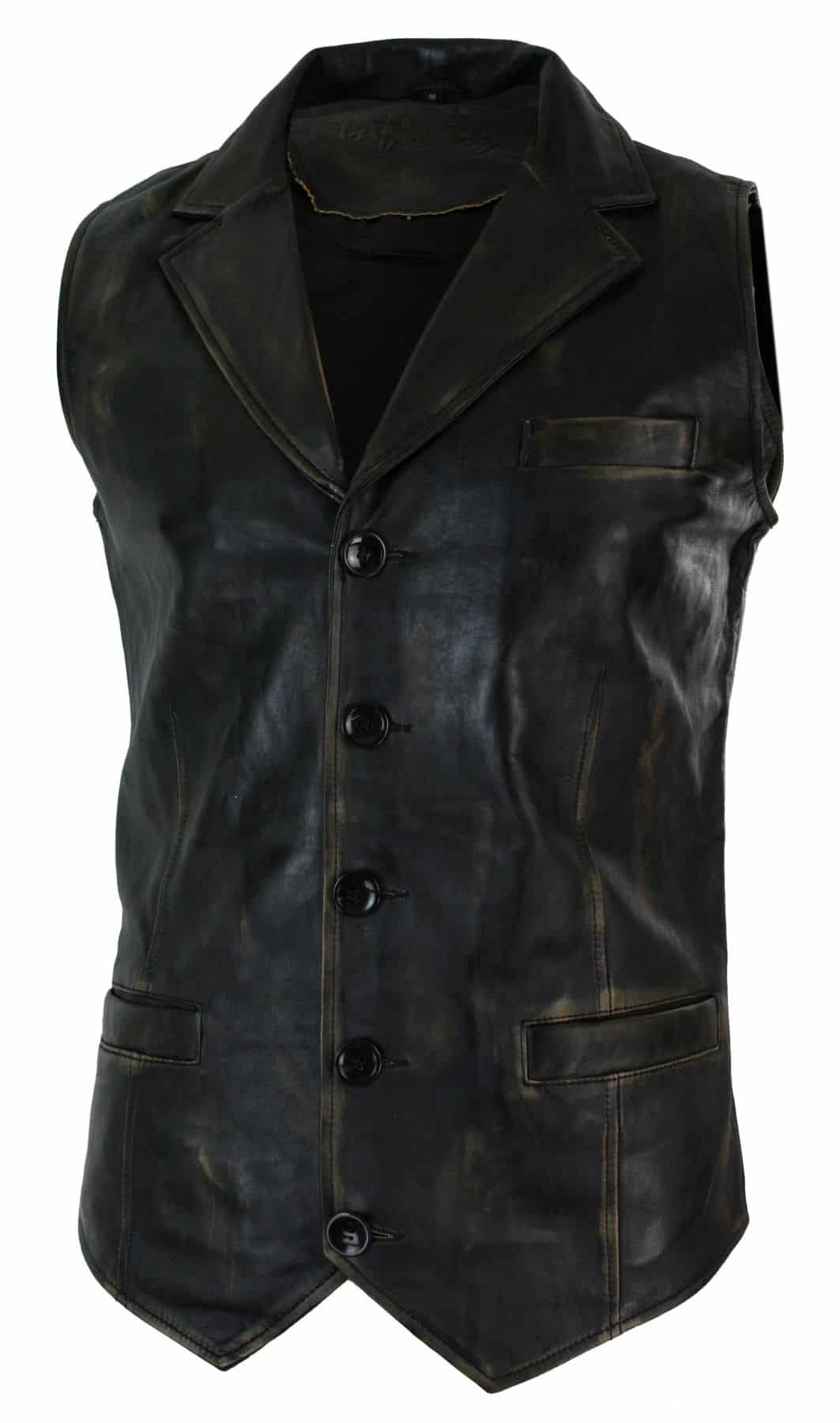 Mens Real Leather Tan Brown Black Smart Casual Gilet Waistcoat Vintage Retro-Brown