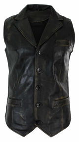 Mens Real Leather Tan Brown Black Smart Casual Gilet Waistcoat Vintage Retro-Brown