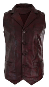 Mens Real Leather Tan Brown Black Smart Casual Gilet Waistcoat Vintage Retro-Burgundy