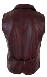 Mens Real Leather Tan Brown Black Smart Casual Gilet Waistcoat Vintage Retro-Burgundy