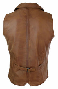 Mens Real Leather Tan Brown Black Smart Casual Gilet Waistcoat Vintage Retro-Tan