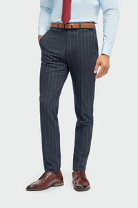 Férfi háromrészes öltöny, tűcsíkos, sötétkék, klasszikus, vintage, retró, 1920-as évekbeli, szabott szabású, esküvői