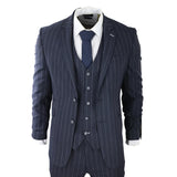 Mens 3 Piece Suit Pin Stripe Navy Classic Vintage Retro 1920s Tailored Fit Wedding