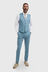 James - Férfi világoskék, háromrészes, texturált öltöny