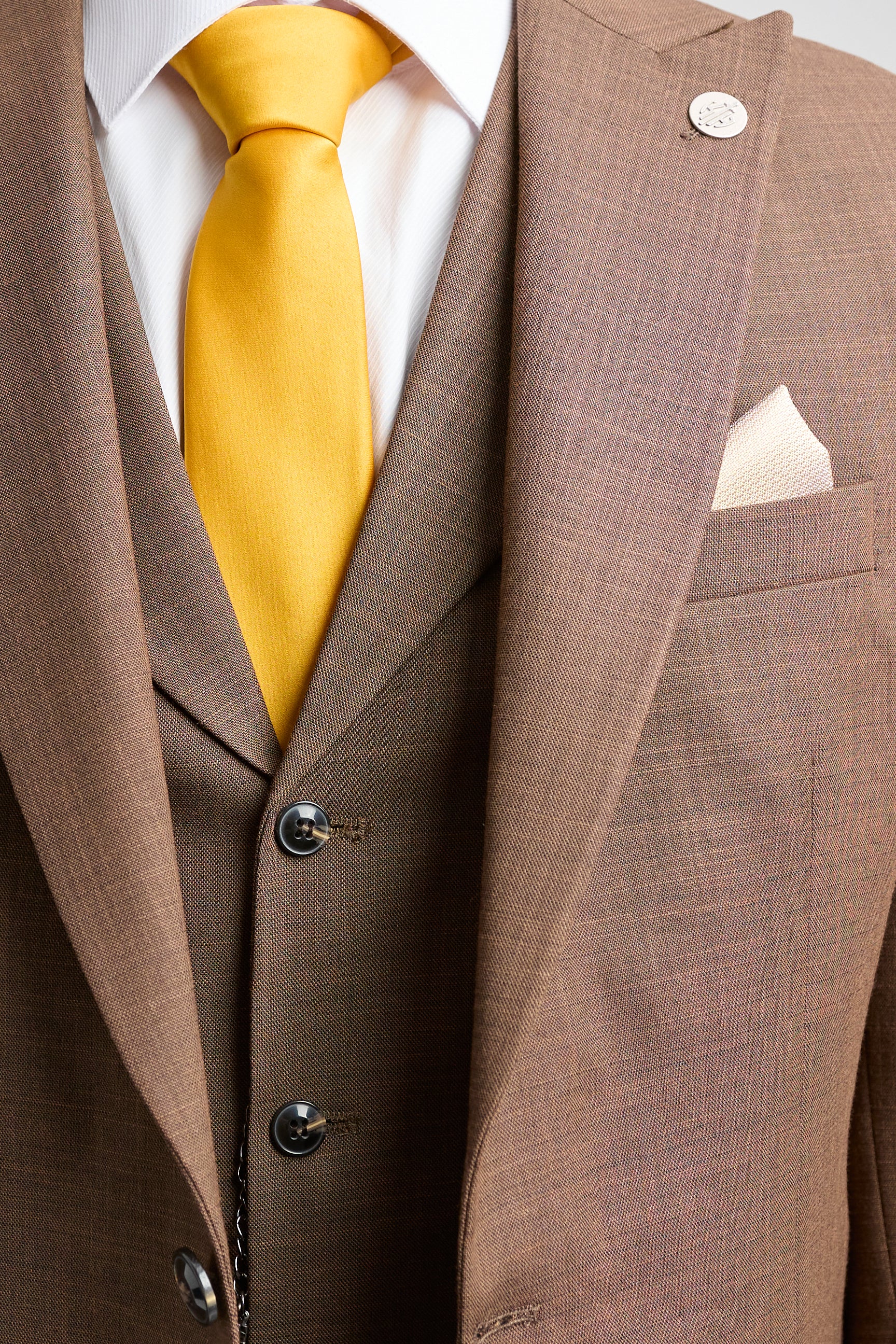 James Férfi 3 részes, sima, barna öltöny klasszikus szabással