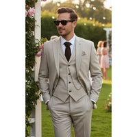 James - Férfi 3 részes krémszínű, szabott öltöny