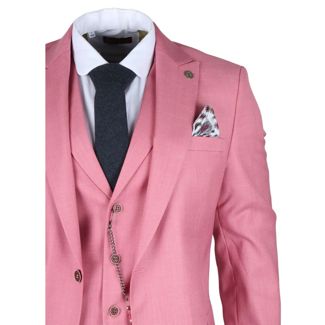 James Men's 3-Piece Pink Tailored Fit Suit