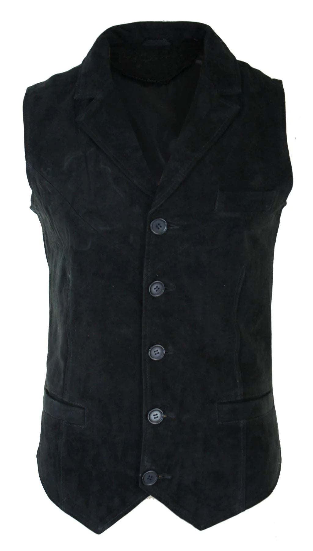 Mens Real Suede Leather Black Smart Casual Gilet Waistcoat Vintage Retro