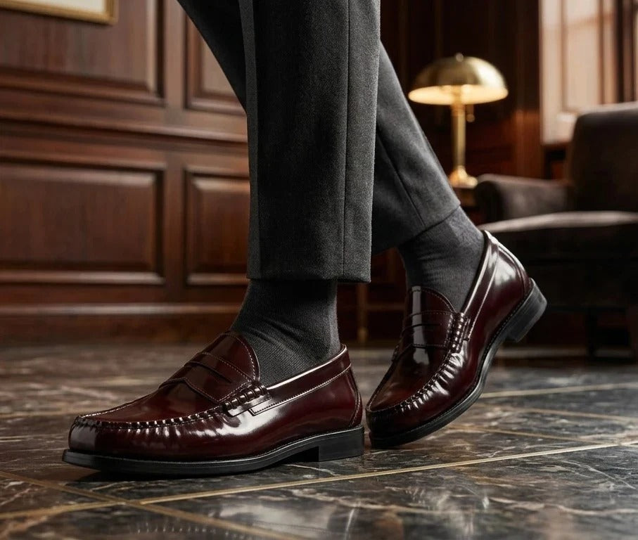 Joseph - Férfi bordó lakkbőr penny loafers