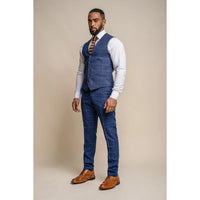 Kaiser - Men's Men's Tweed Check Blue Waistcoat