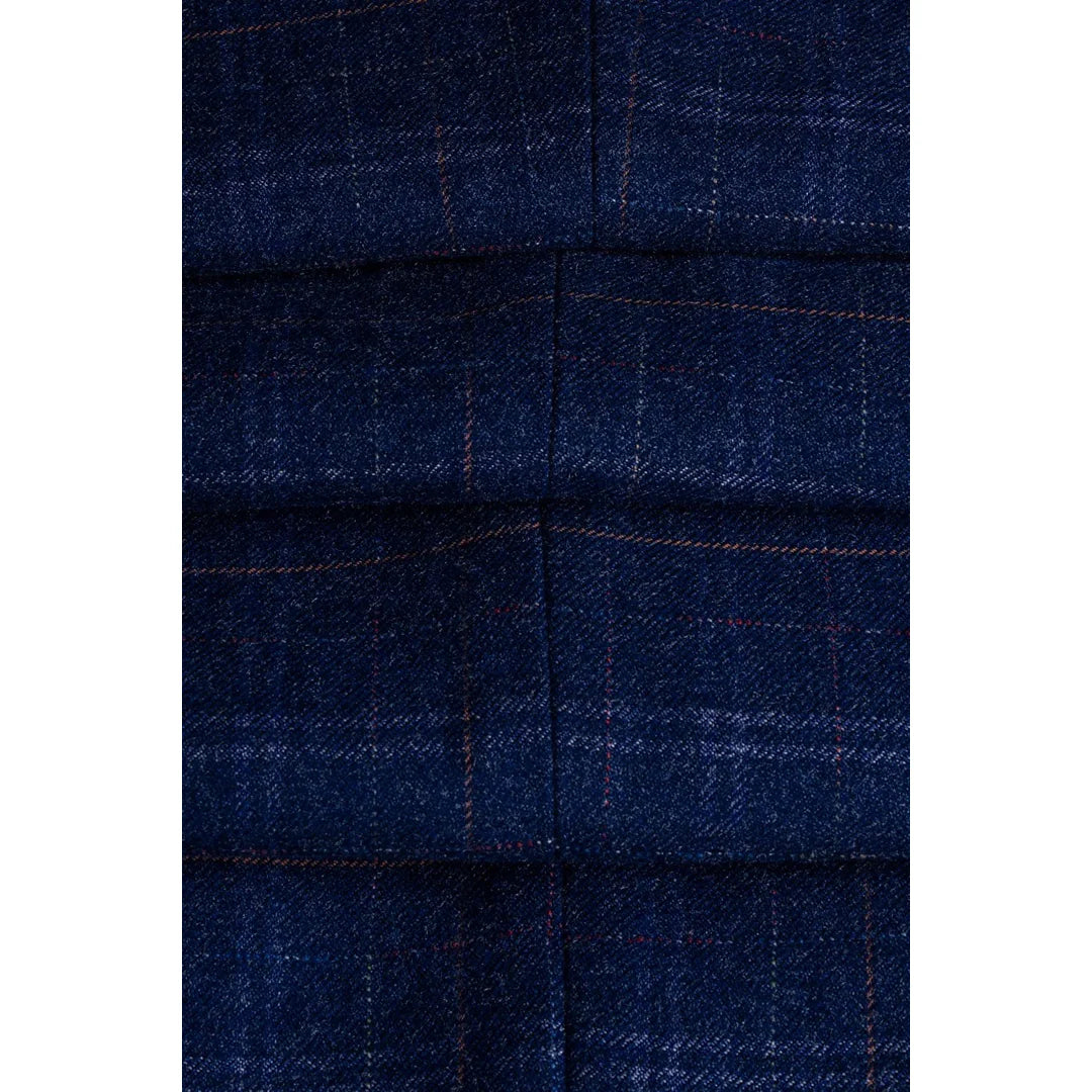 Kaiser - Men's Men's Tweed Check Blue Waistcoat