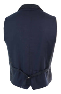 Mens Double Breasted Herringbone Tweed Peaky Blinders Vintage Check Waistcoat Navy Blue