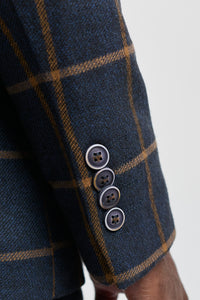 Férfi halszálkás tweed kockás, háromrészes gyapjúöltöny, Peaky Blinders, sötétkék