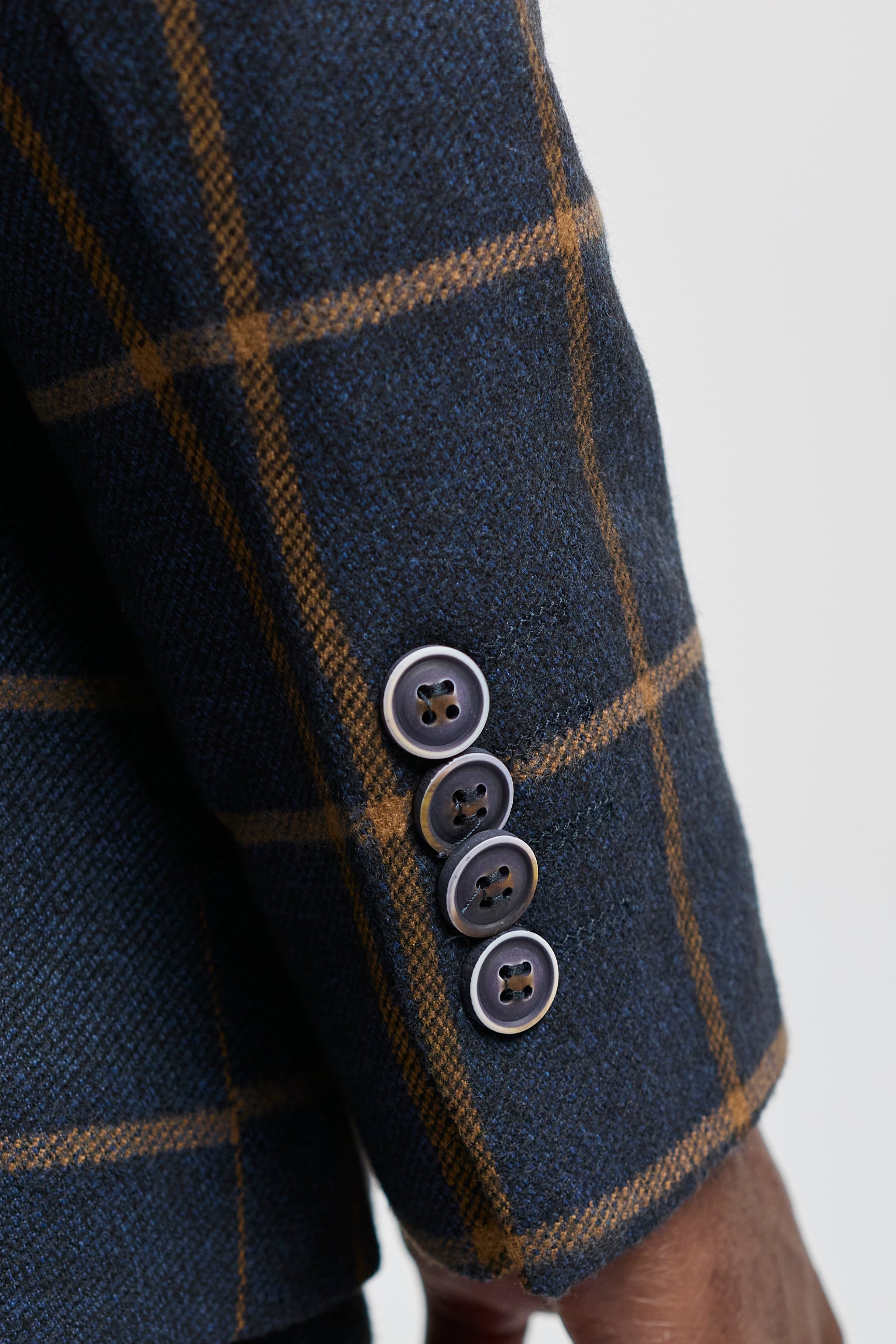 Férfi halszálkás tweed kockás, háromrészes gyapjúöltöny, Peaky Blinders, sötétkék