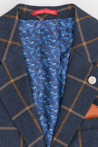 Férfi halszálkás tweed kockás, háromrészes gyapjúöltöny, Peaky Blinders, sötétkék