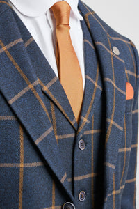 Férfi halszálkás tweed kockás, háromrészes gyapjúöltöny, Peaky Blinders, sötétkék