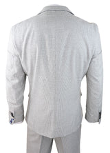 Mens 3 Piece Light Grey Black Check Suit Tailored Fit Retro Vintage Classic Smart