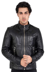 Lamb Leather Biker Jacket for Men with Four Pockets Regular Fit - B209