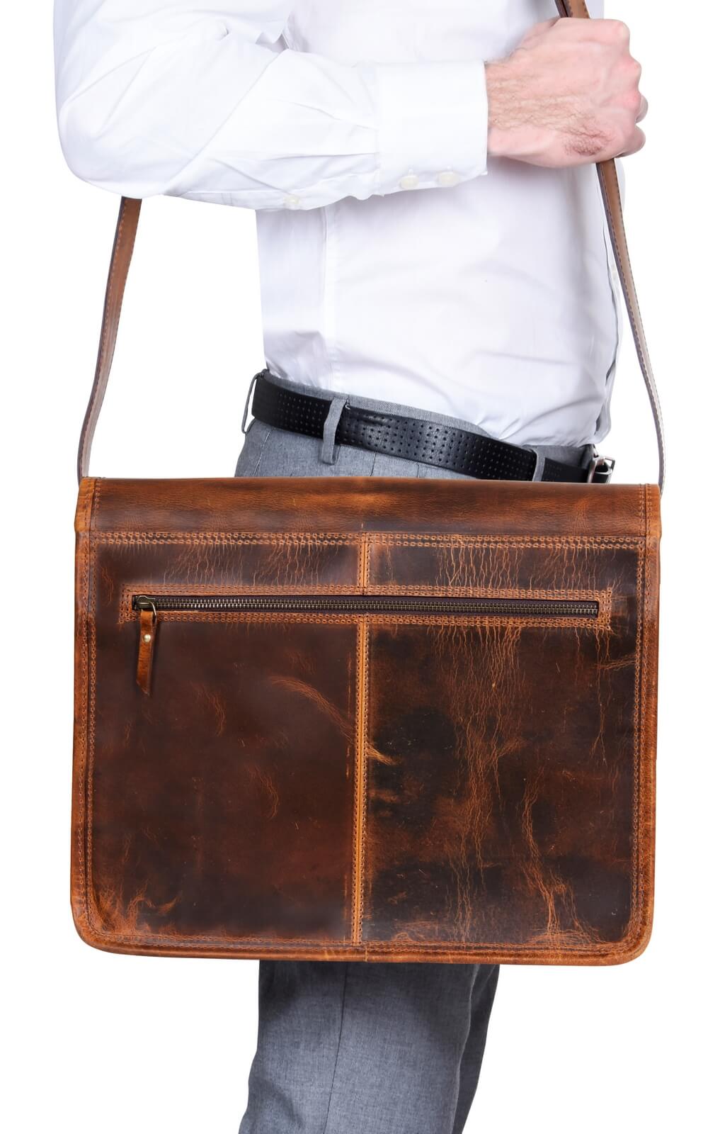 Genuine Leather Laptop Messenger Bag - Up-to 15" - Tan