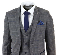 Marc Darcy Scott - Mens Grey with Blue Check 3 Piece Suit