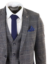 Marc Darcy Scott - Mens Grey with Blue Check 3 Piece Suit