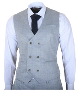 Luis - Férfi világoskék kockás, karcsúsított, háromrészes öltöny