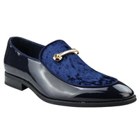 Men's Moccasin Loafers Shoes Leather Blue Lined Slip On Velvet Smart Formal Shoe