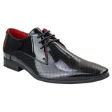 Mens Shoes Smart Formal Perforated Pointed Laced Black Patent Leather PU