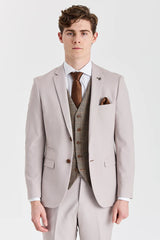 Mayfair kőtextúrájú öltöny Harris barna tweed mellénnyel