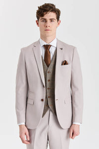 Mayfair kőtextúrájú öltöny Harris barna tweed mellénnyel