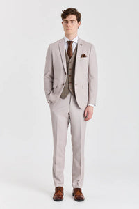 Mayfair kőtextúrájú öltöny Harris barna tweed mellénnyel