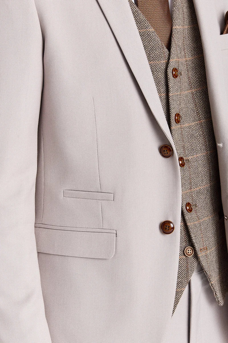 Mayfair kőtextúrájú öltöny Harris barna tweed mellénnyel