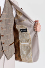 Mayfair kőtextúrájú öltöny Harris barna tweed mellénnyel