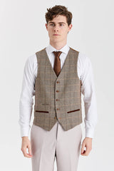 Mayfair kőtextúrájú öltöny Harris barna tweed mellénnyel