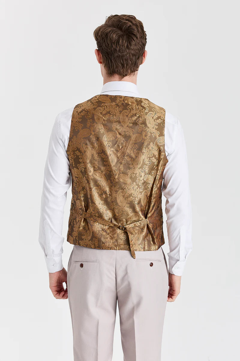 Mayfair kőtextúrájú öltöny Harris barna tweed mellénnyel