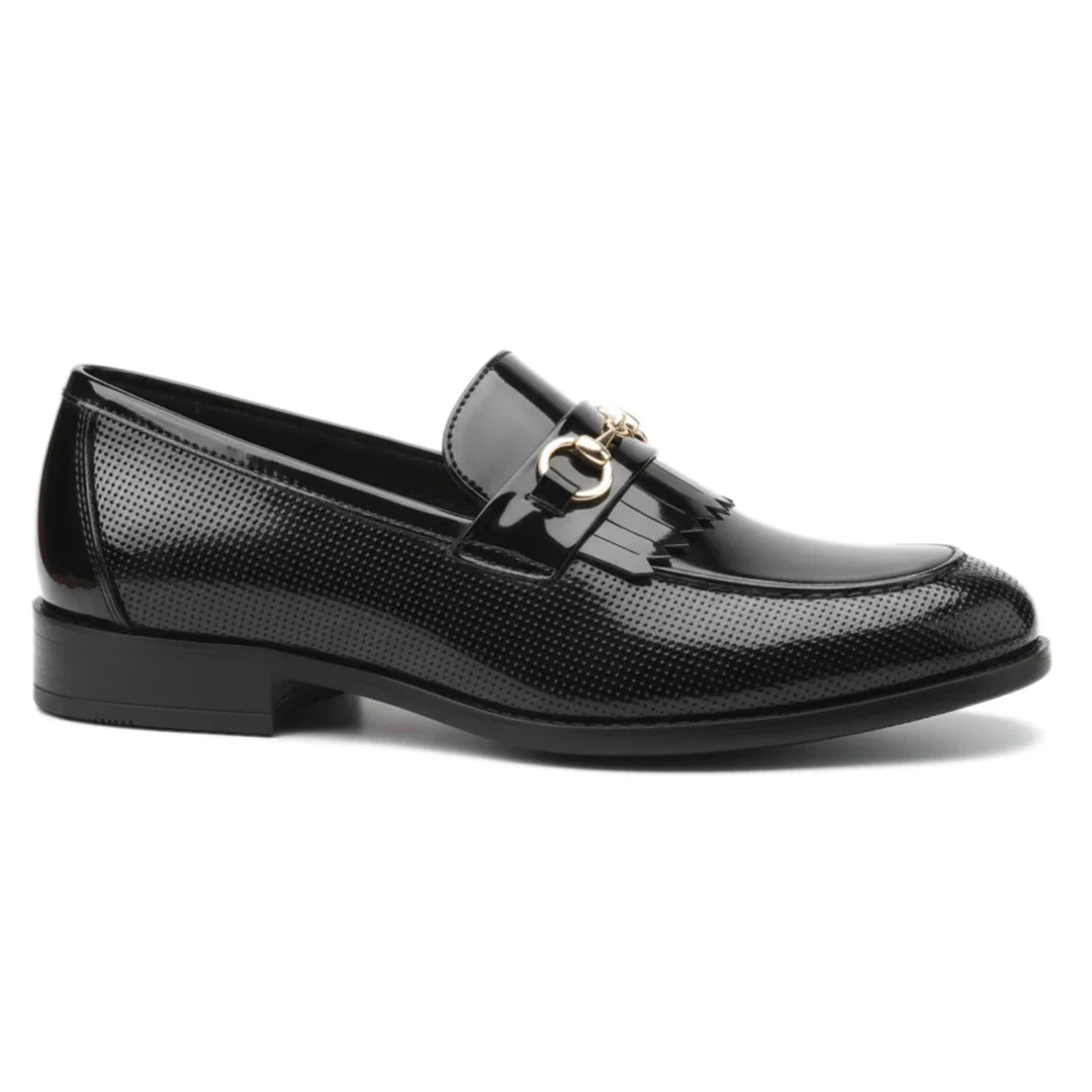 Férfi fekete lakkbőr slip-on mokaszinok