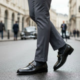 Férfi fekete lakkbőr slip-on mokaszinok