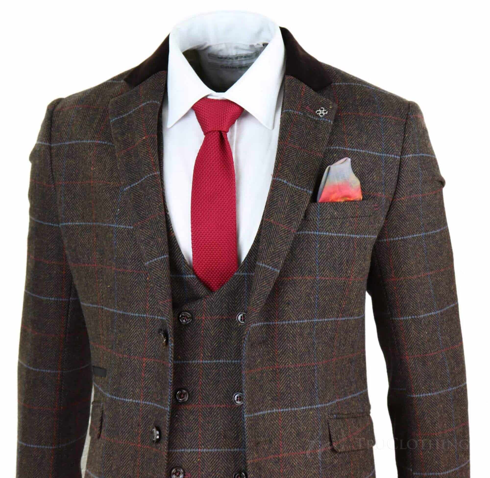 Men's Dark Brown Tweed Suit - Cavani Tommy