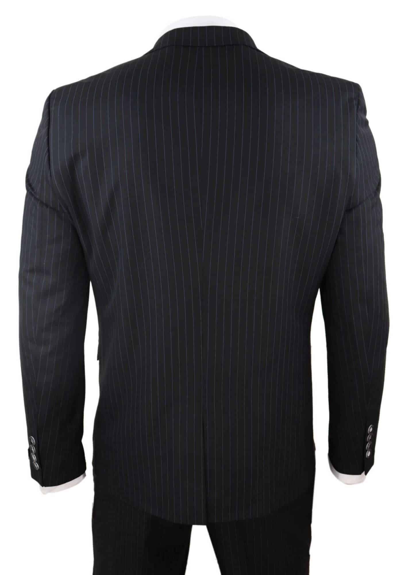 Mens  Black 3 Piece Pinstripe Suit